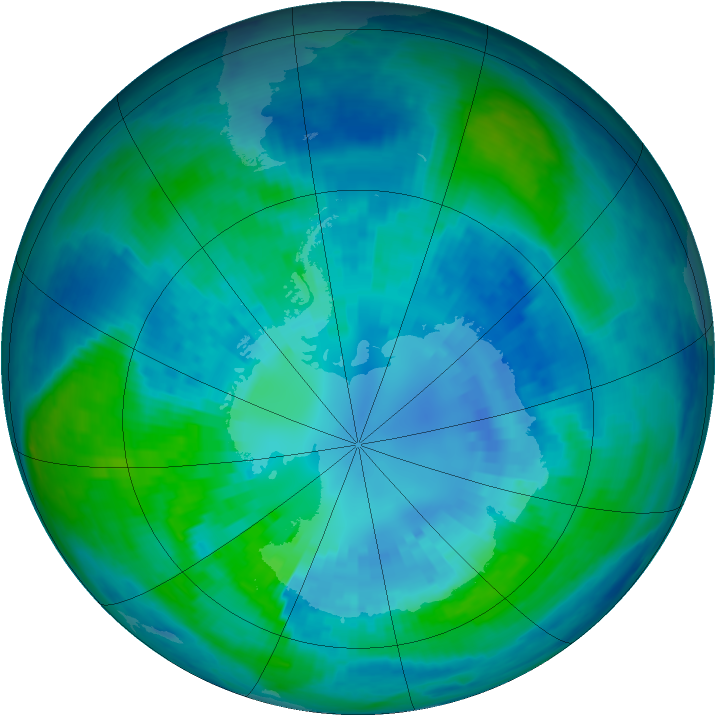 Antarctic ozone map for 09 April 2001